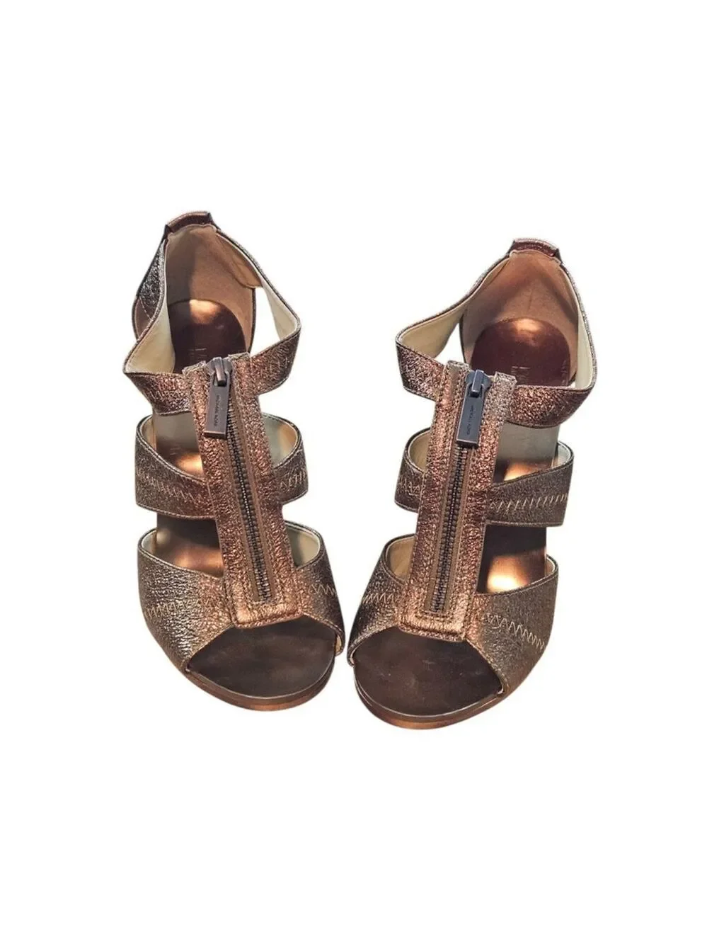 Michael Kors Bronze Metallic Zipper Heels